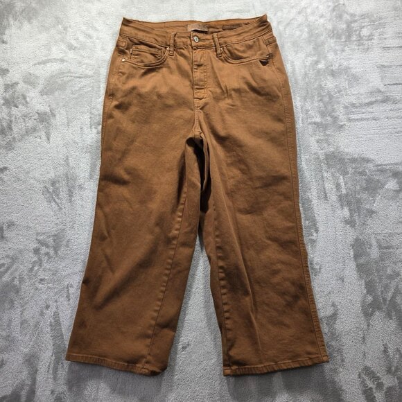 Judy Blue Pants Womens 14W Brown Wide Leg Cropped Garment Dyed Stretch Casual - Picture 1 of 11